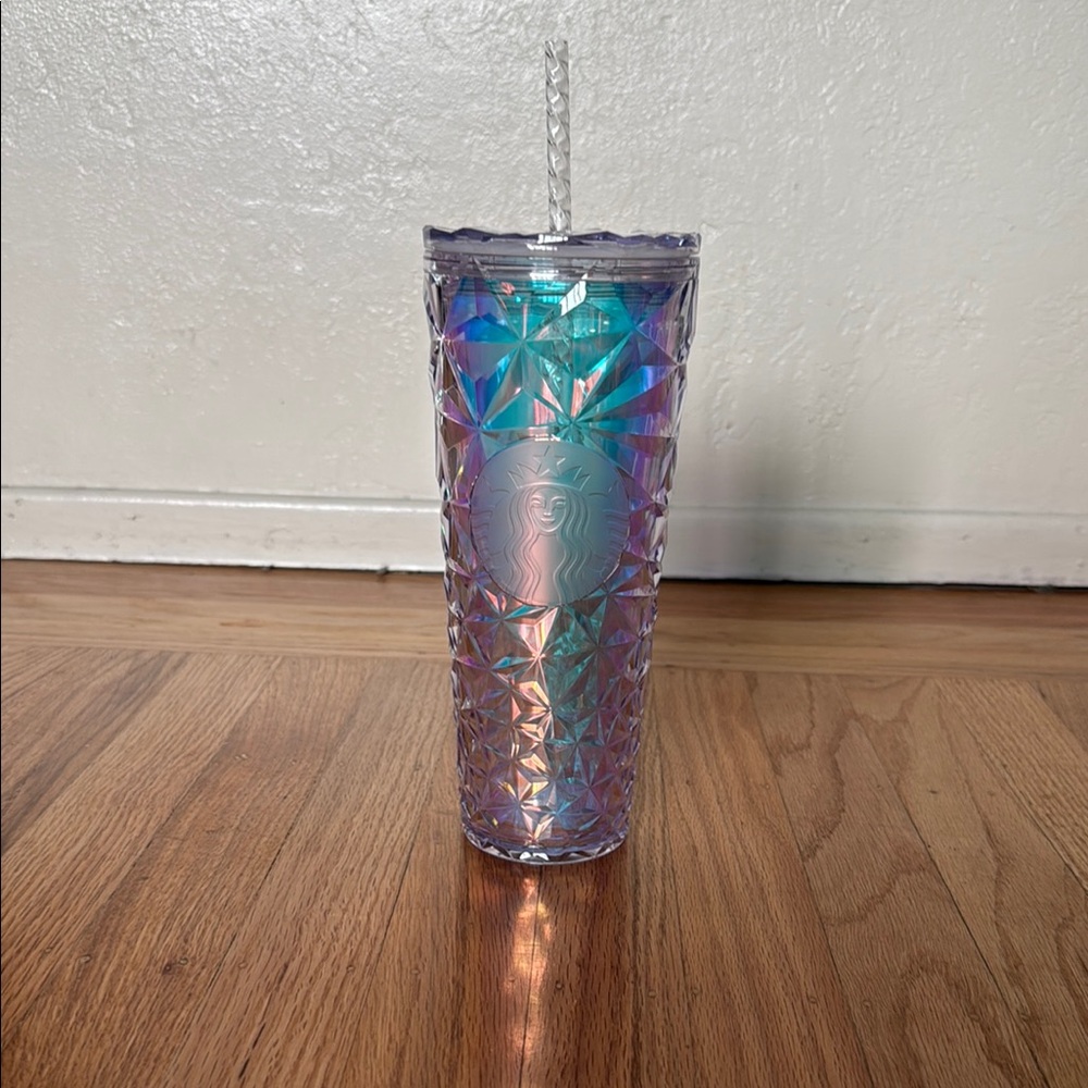 Starbucks Iridescent Purple Blue Faceted Tumbler with Straw